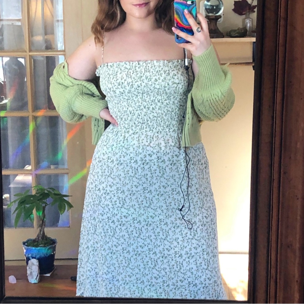 Reformation Green Smocked Sundress Sleeveless